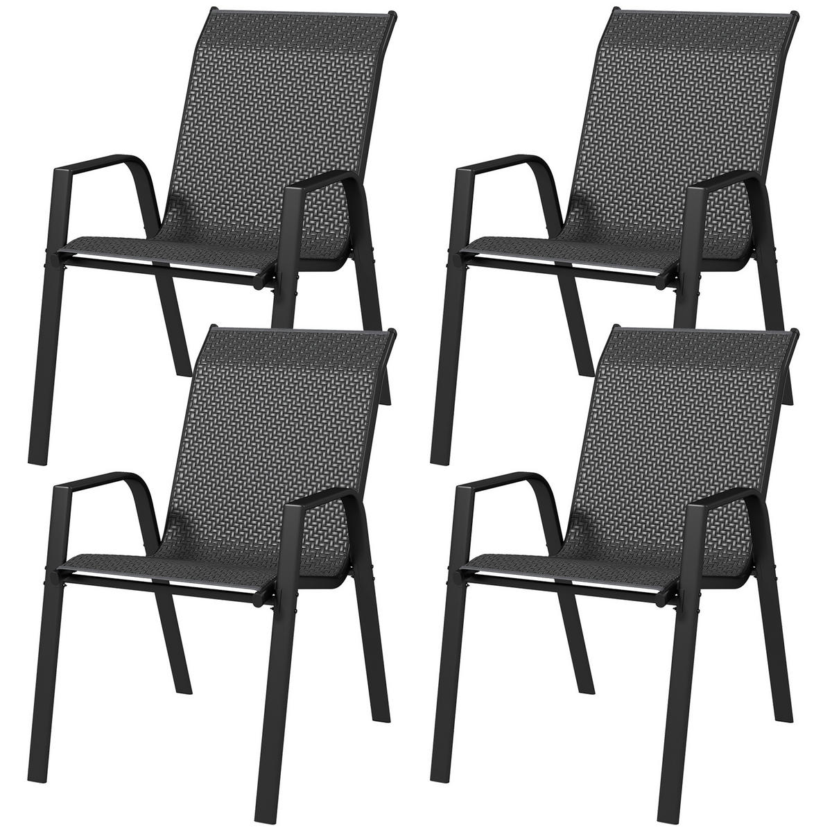 GARTENSTUHL DE-13587 4er-Set mit Armlehnen, stapelbar Natur - Grau, Metall (70/85/52cm) - ComfortXL