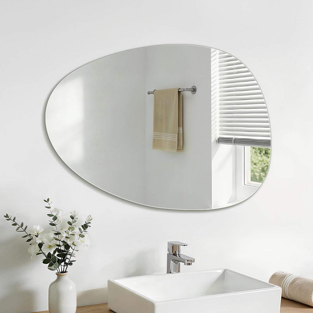 BADEZIMMERSPIEGEL 75/55 cm asymmetrisch ohne Rahmen - Transparent, Glas (55/75/1cm) - S'AFIELINA