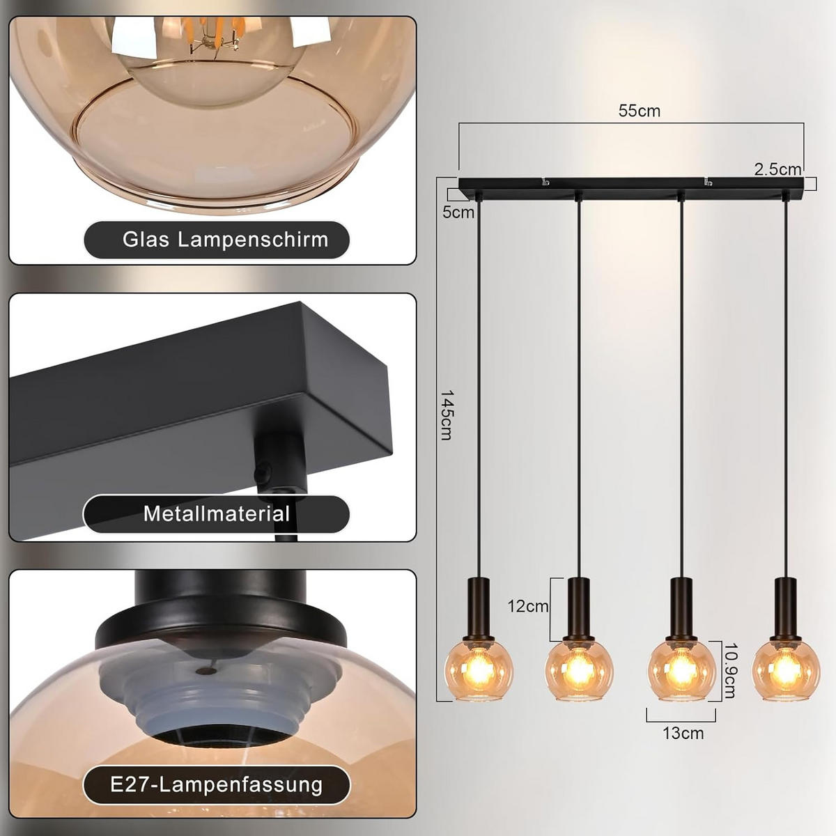 PENDELLEUCHTE 13/55/145cm - Schwarz, Metall (55/13/145cm) - Nettlife
