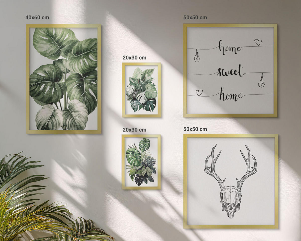 WANDBILDER 5er Set - 50x50 cm & 20x30 cm & 40x60 cm Goldrahmen - Ausblicke auf Berge, Flüsse und Wasserfälle - Goldfarben, Kunststoff (40/60cm) - ArtPrintCave