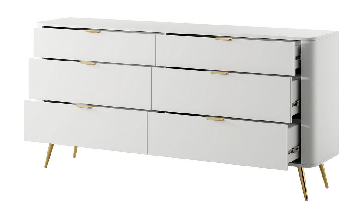 KOMMODE Oval Weiß 172 cm - Goldfarben/Weiß, Holzwerkstoff/Metall (172/84/38cm) - Selsey