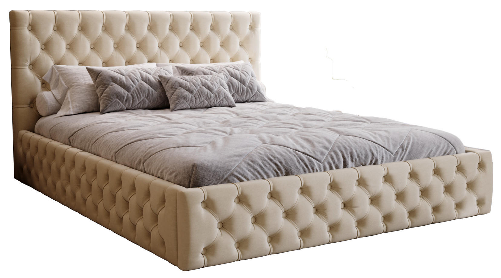 POLSTERBETT 140x200 Verti Slim, Chesterfield, Beige - Beige, Holz/Textil (140/200cm) - Emporius