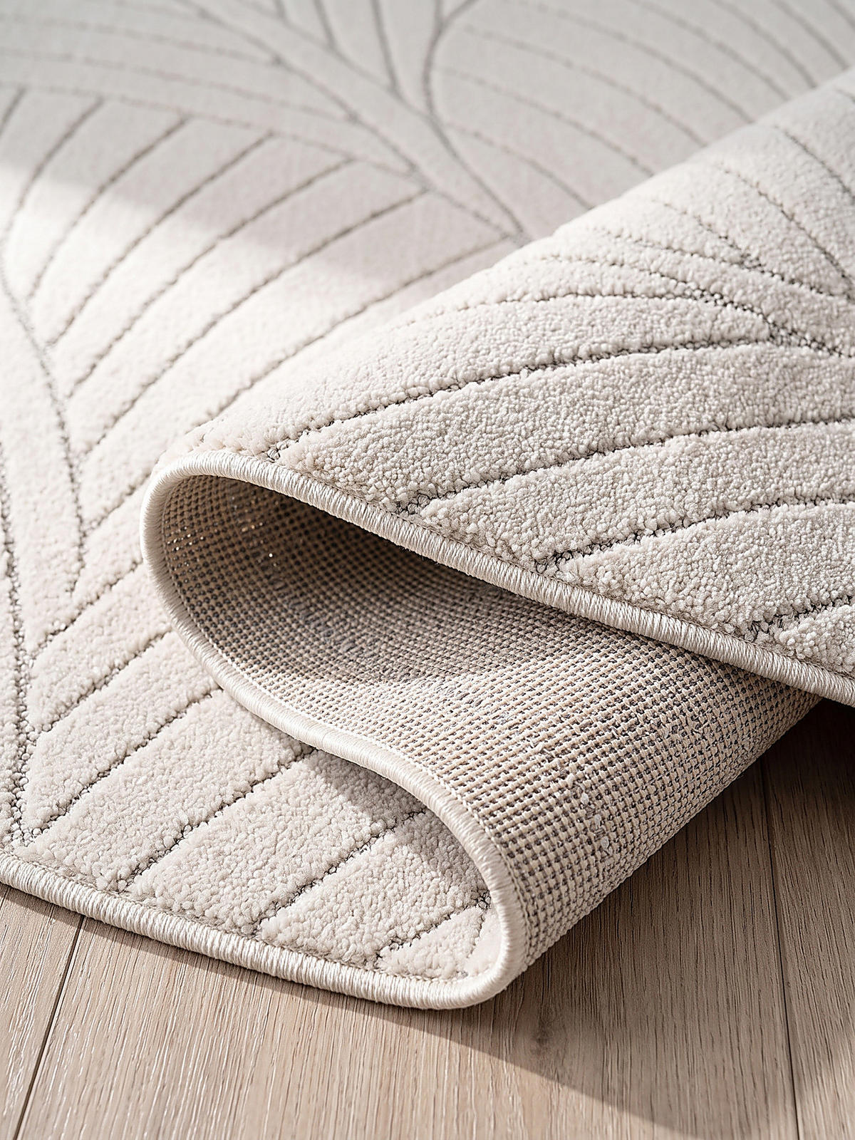 TEPPICH Outdoor, Fußbodenheizung-geeignet, mit Blattmotiv, ENGADIN in Creme, Ø 200 cm - Creme, Textil (200/200cm) - KADIMA DESIGN