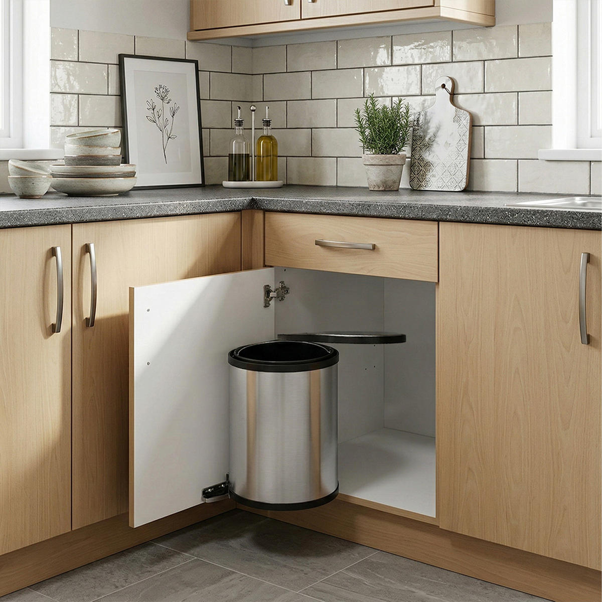 VESTAVNÝ odpadkový koš - stříbrná, kov/plast (28/32.5/34cm) - Relaxdays