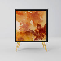 SIDEBOARD TRACES OF AUTUMN, Schwarz, 57,5x42x75,5 cm, Goldfarbene Metallfüße - Goldfarben/Multicolor, Holzwerkstoff/Metall (57.5/75.5/42cm) - SpaceRebels