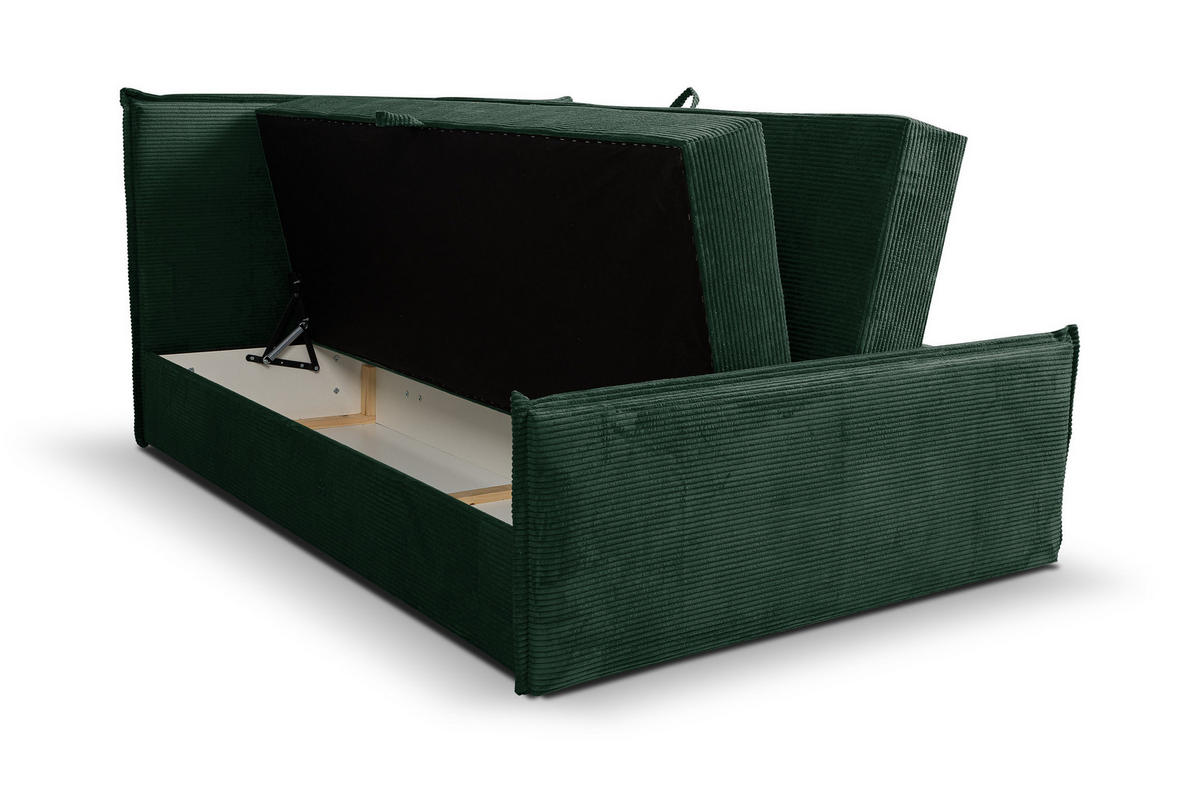 BOXBETT Vanessa mit 2 Bettkästen, 140x200, Farbe: Grün, Cordstoff, mit Bonell-Matratze inkl. Topper - Grün, Holz/Kunststoff (140/200cm) - VENASI MÖBEL