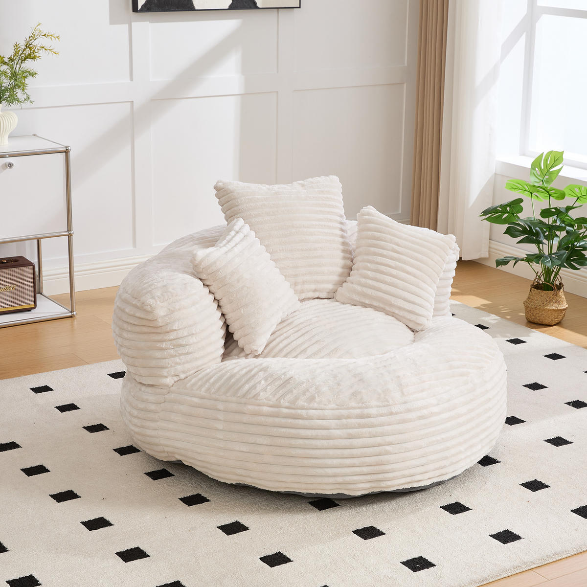 SITZSACK Cord Beige mit 3 Kissen - Beige, Textil (108/52/108cm) - WISHDOR
