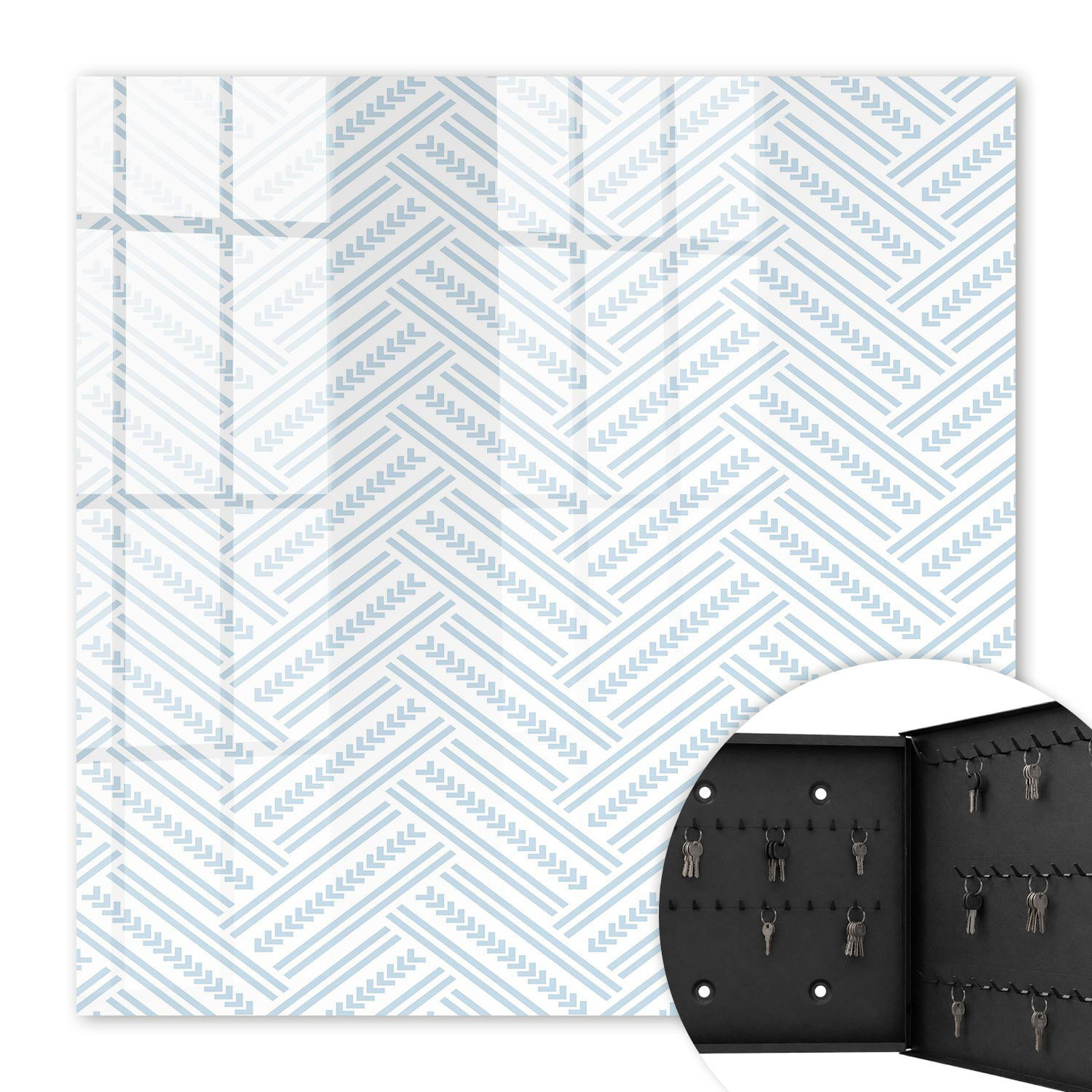 SCHLÜSSELBOX Schwarz 30x30 cm- Türöffnung nach rechts - Dezentes Fischgrätmuster - Weiß, Metall (30/30/5cm) - TULUP