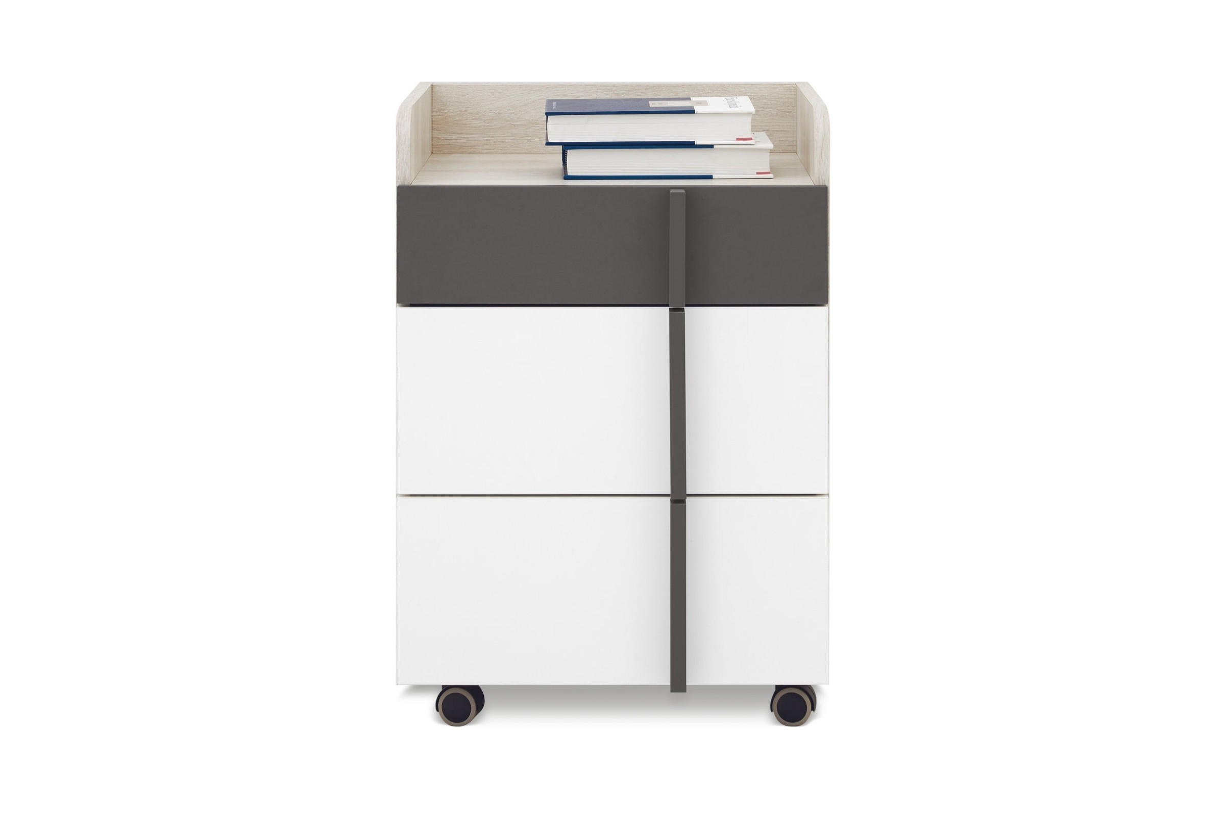 KINDERSCHREIBTISCH REMI 10 130 cm breit mit Container 11 in Eichenweiß / Weiß Matt / Anthrazit - Eichefarben/Anthrazit, Holzwerkstoff (130/76/55cm) - Deine Möbel 24