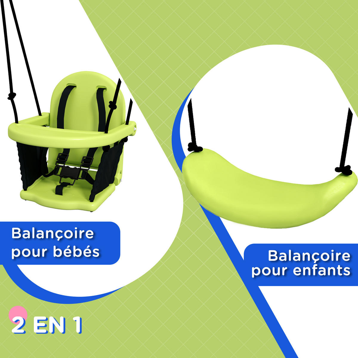 SCHAUKEL DE-17963 2-in-1 mit Baby- & Kinderschaukel Grün - Grün, Metall (160/182/180cm) - ComfortXL