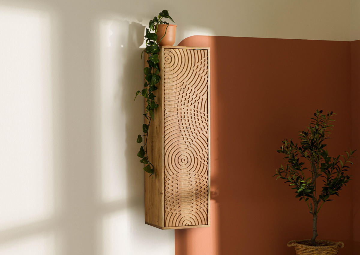 HÄNGESCHRANK Akazie 33x33x115 natur lackiert MARRAKESCH #120 - Braun, Holz (33/115/33cm) - Massivmoebel24