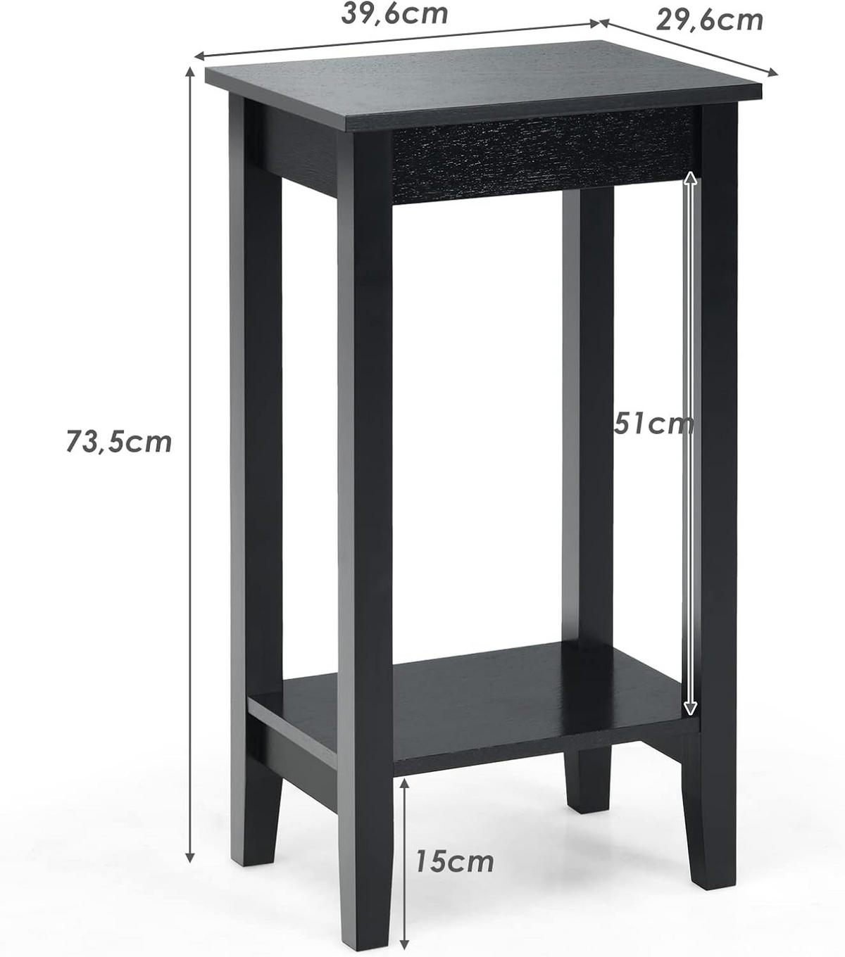 BEISTELLTISCH 74cm Schwarz - Schwarz, Holz (40/30/74cm) - COSTWAY