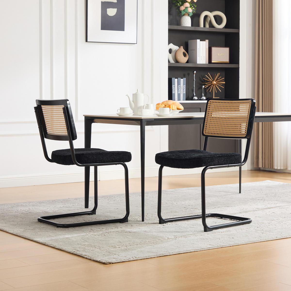 SCHWINGSTUHL DE-36881 2er-Set mit Rattan-Rückenlehne und Chenille-Sitz Schwarz - Schwarz, Metall (58/86/46cm) - ComfortXL