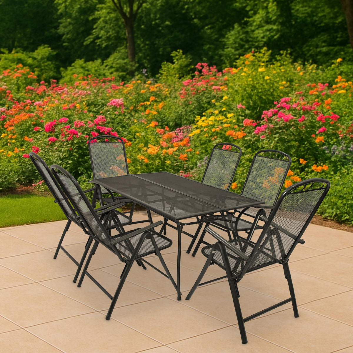 GARTENESSGRUPPE Glasgow - GartenGARTEN-GARNITUR für 6 Personen - Gartenmöbel Set 7-teilig - Streckmetall anthrazit - Grau, Metall - TPFGarden