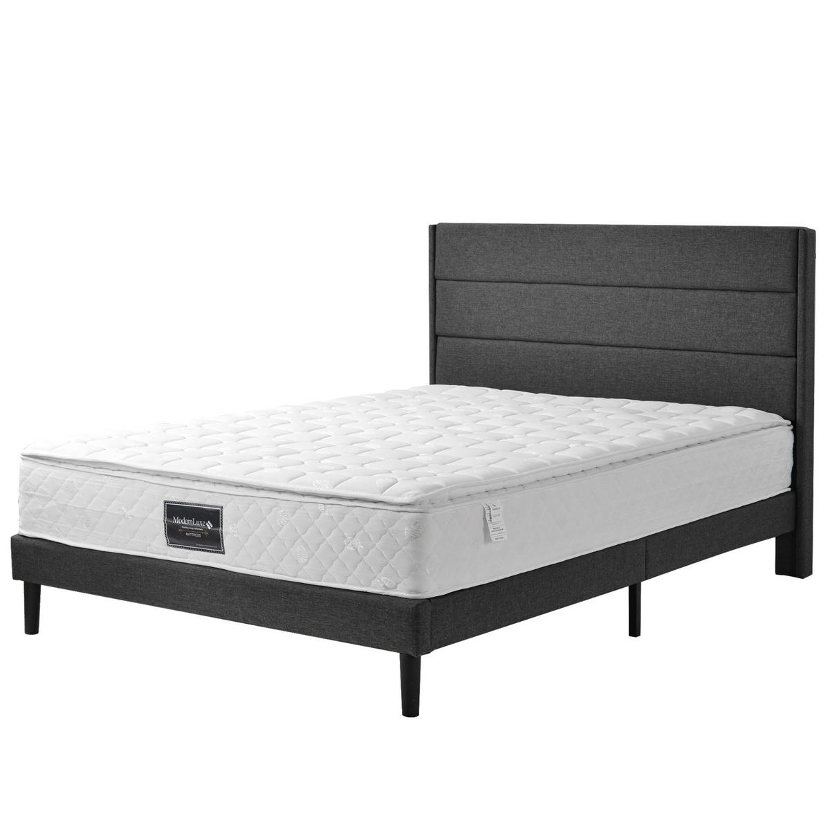 POLSTERBETT 90/200 cm Hellgrau mit Bettkasten, verstellbarem Kopfteil und Matratze - Hellgrau, Textil (90/200cm) - Flora Grace