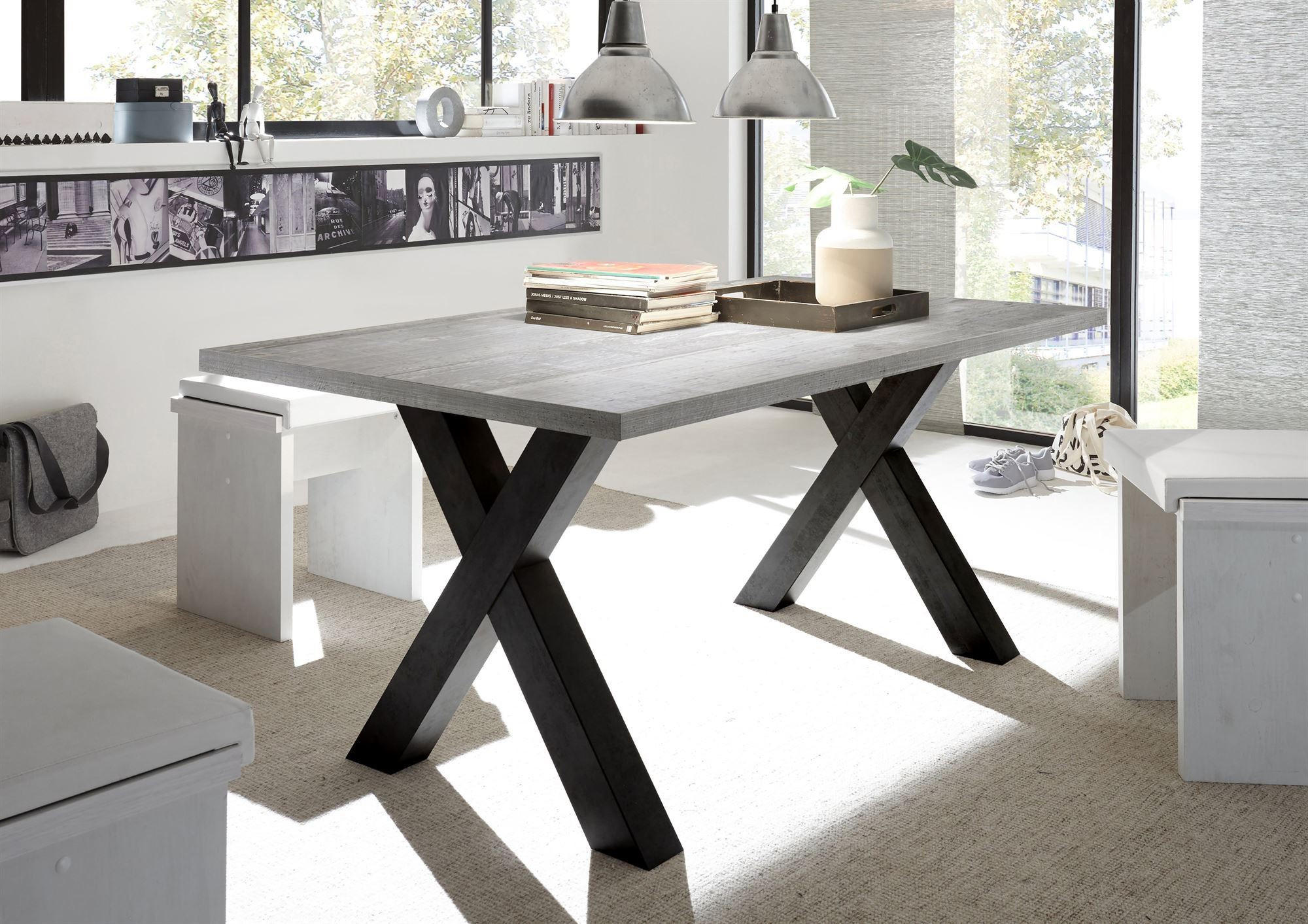 ESSZIMMERTISCH Eike 8 200 x 100 x 75 Esstisch Schwarzstahl/Beton - Grau, Holz (200/100/75cm) - 58aufmkessel