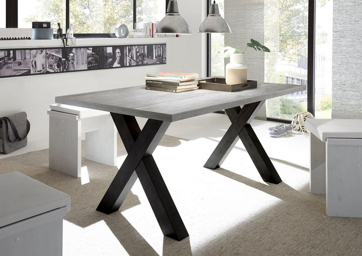 ESSZIMMERTISCH Eike 8 160 x 90 x 75 Esstisch Schwarzstahl/Beton - Graubraun, Holz (160/90/75cm) - 58aufmkessel