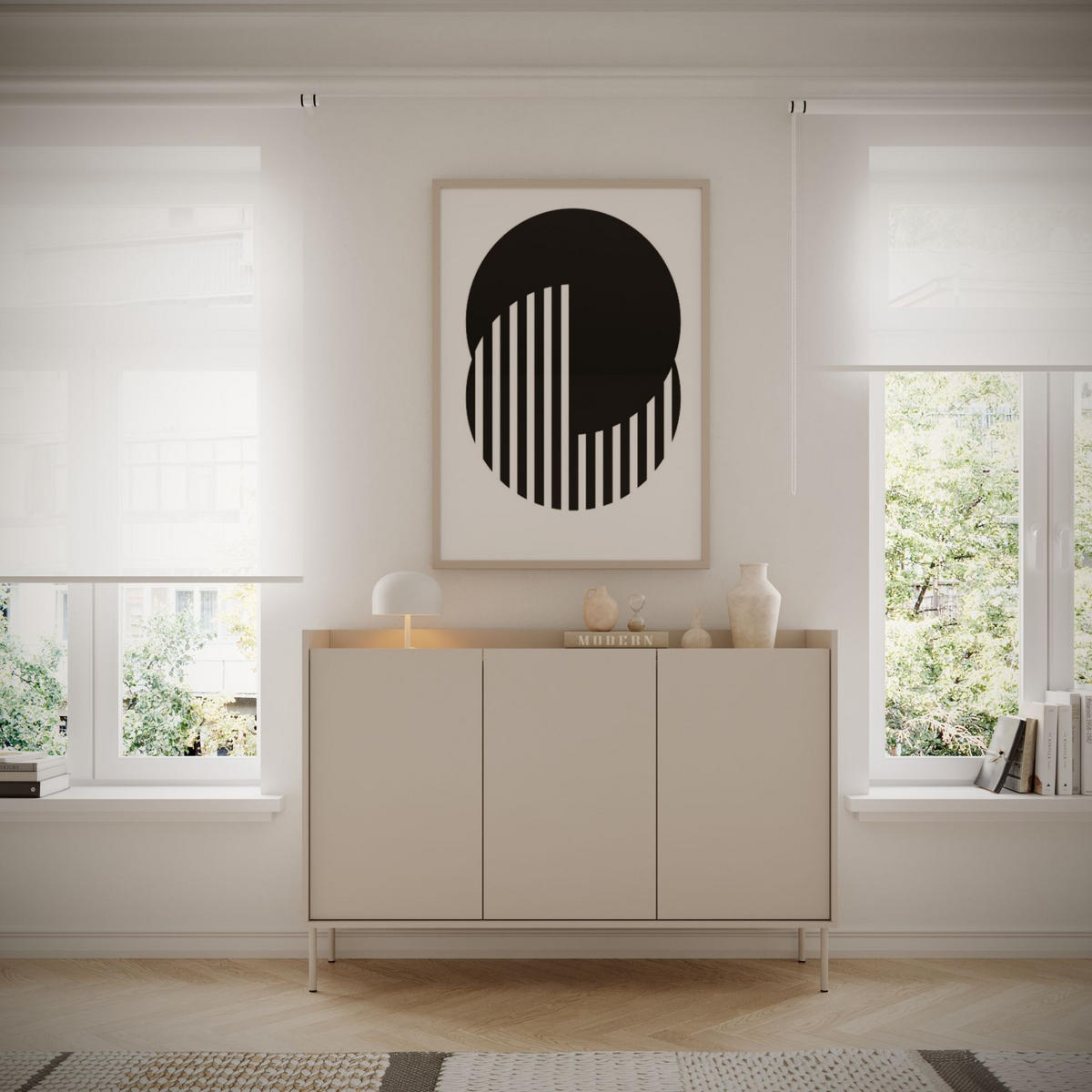 SIDEBOARD Tovi Kaschmirgrau / Holzoptik Eiche 140 cm - Kaschmir, Holzwerkstoff/Metall (139.8/95.5/36.4cm) - Selsey