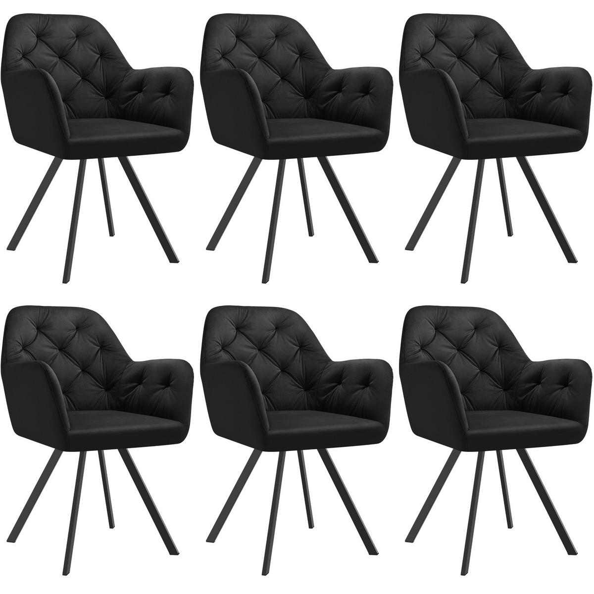 ARMLEHNSTUHL Drehbarer Samt 6er Set Lucia 58 x 58 x 87 cm schwarz - Schwarz, Kunststoff (58/87/58cm) - tectake