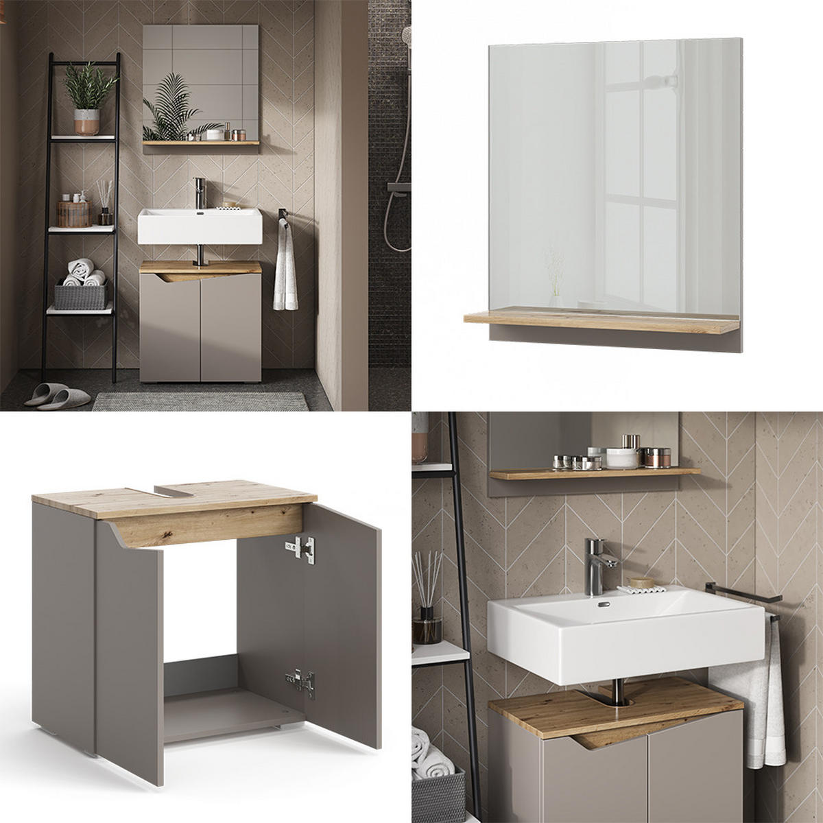 BADMÖBEL-SET Marelle Greige 2 Teile - Greige, Holzwerkstoff (60/57/35cm) - Vicco
