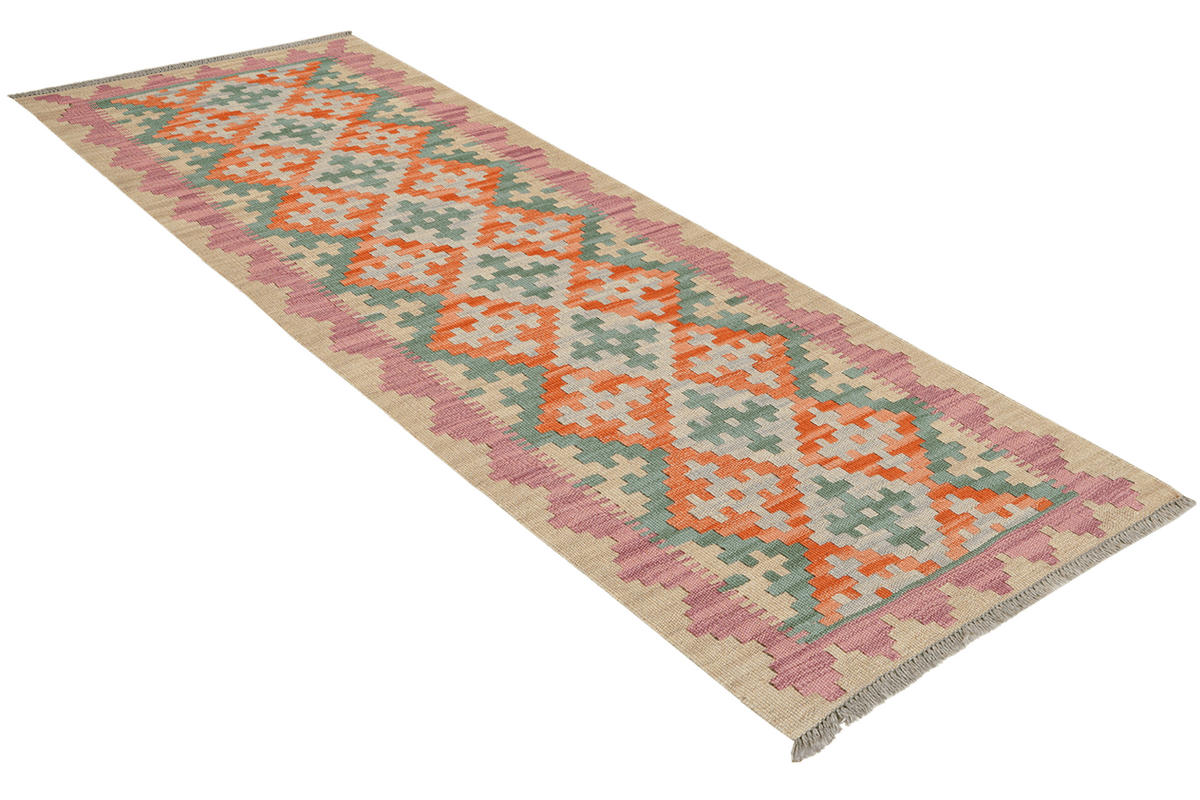 KELIM-LÄUFER handgewebt Gashgai Grün 195/62 cm Schurwolle - Grün, Textil (62/195cm) - Looma