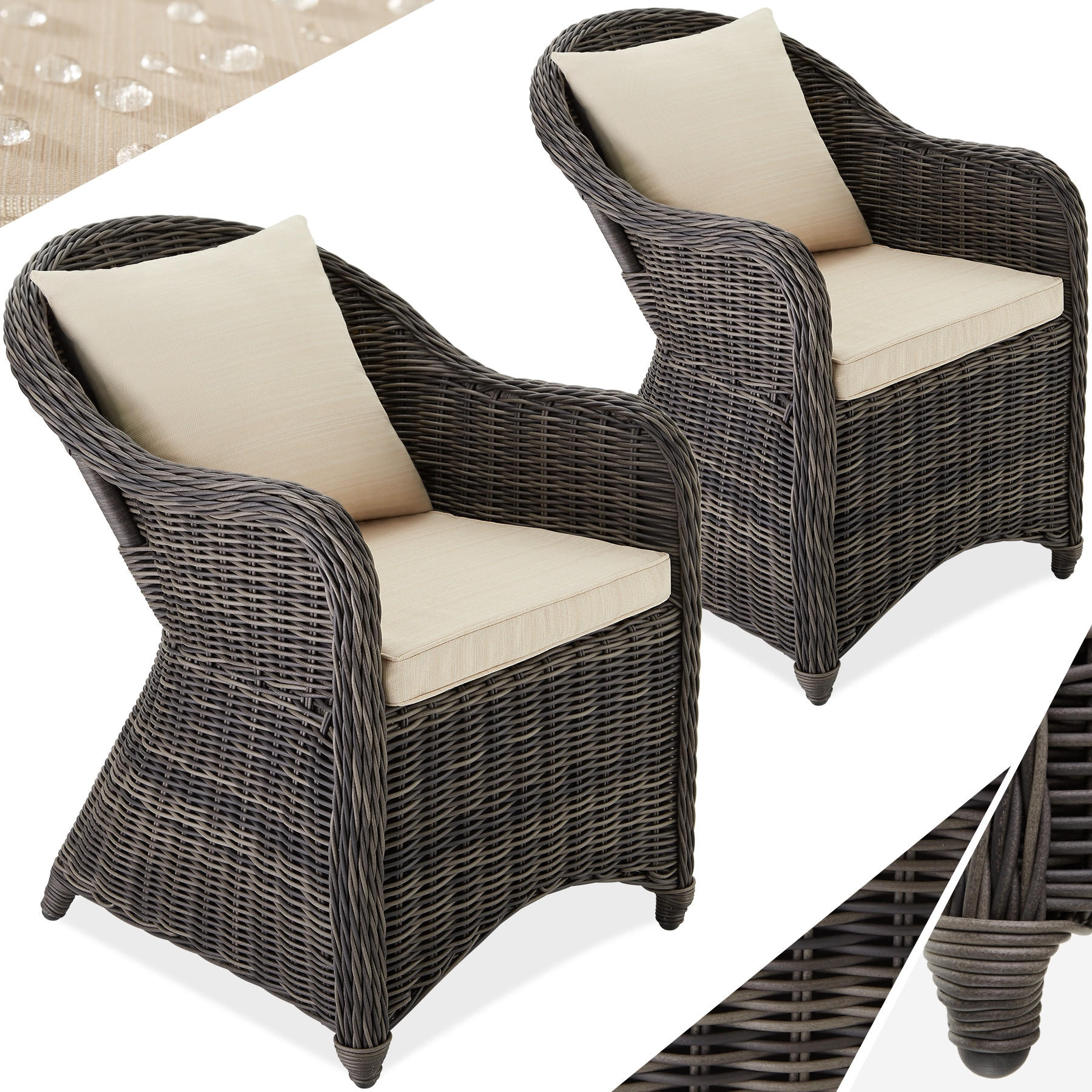 RATTANSESSEL 2er Set, 71 x 60 x 84 cm,grau - Grau, Kunststoff (60/84/71cm) - tectake