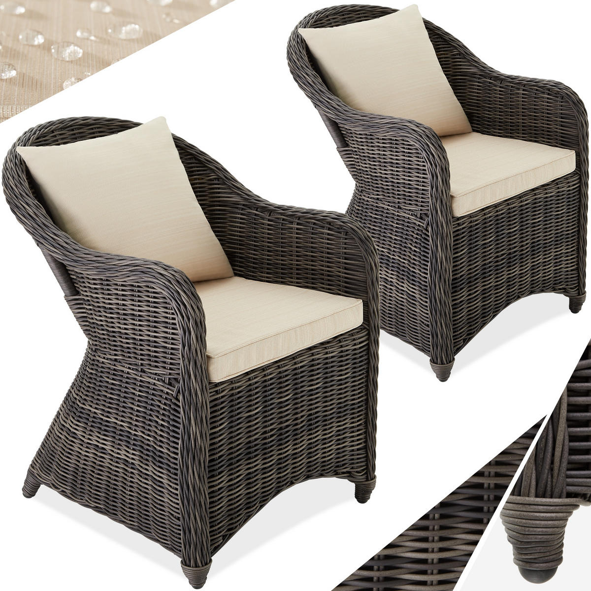 RATTANSESSEL 2er Set, 71 x 60 x 84 cm,grau - Grau, Kunststoff (60/84/71cm) - tectake