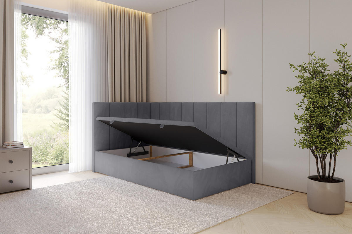 EINZELBETT Jugendbett mit Bettkasten Rechts, ohne Matratze - LOVY 80x200 Dunkelgrau - Dunkelgrau, Holzwerkstoff/Textil (80/200cm) - ALTDECOR