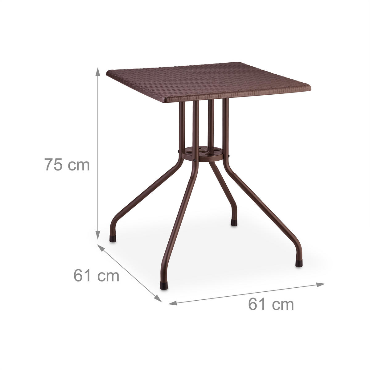 GARTENTISCH - Braun, Kunststoff/Metall (61/61/75cm) - Relaxdays