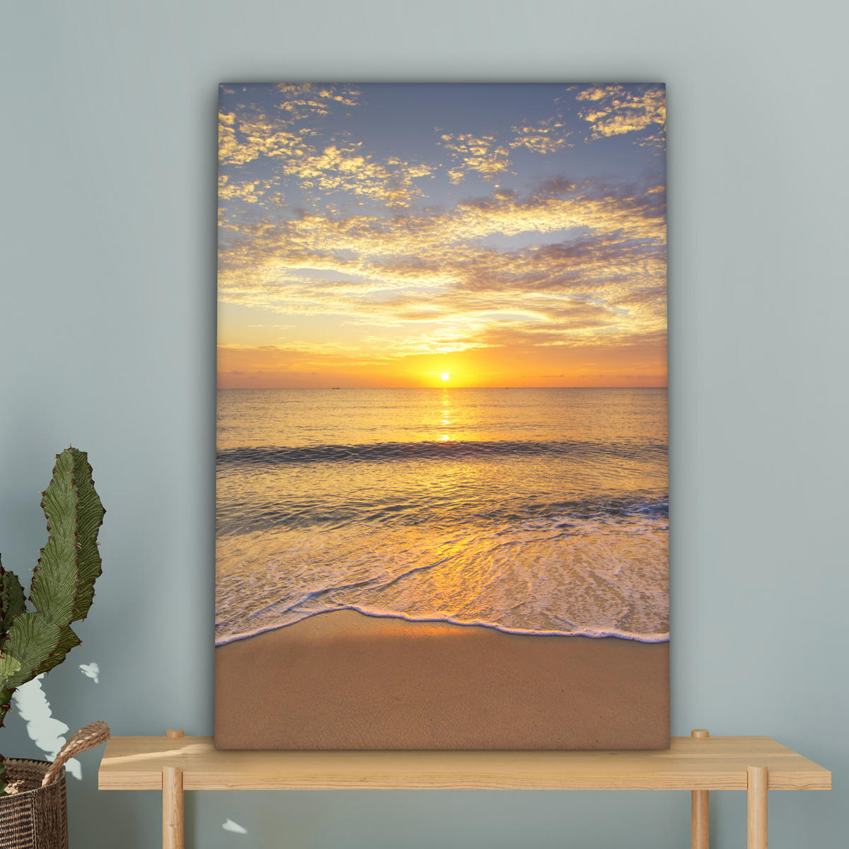 LEINWANDBILD Strand - Sonnenuntergang - Meer 40x60 cm - Gelb, Textil (40/60cm) - MuchoWow