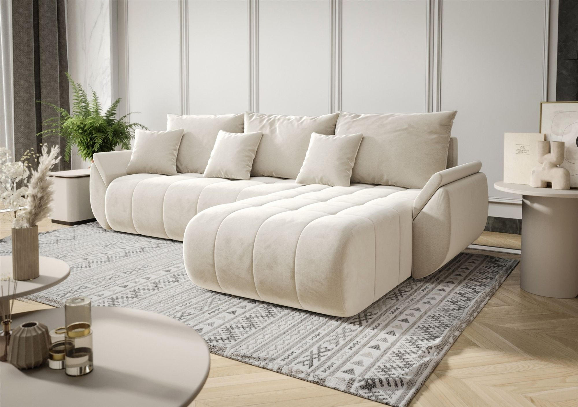 ECKSOFA Akita - Creme, Holzwerkstoff/Textil (280/185cm) - Fun Möbel