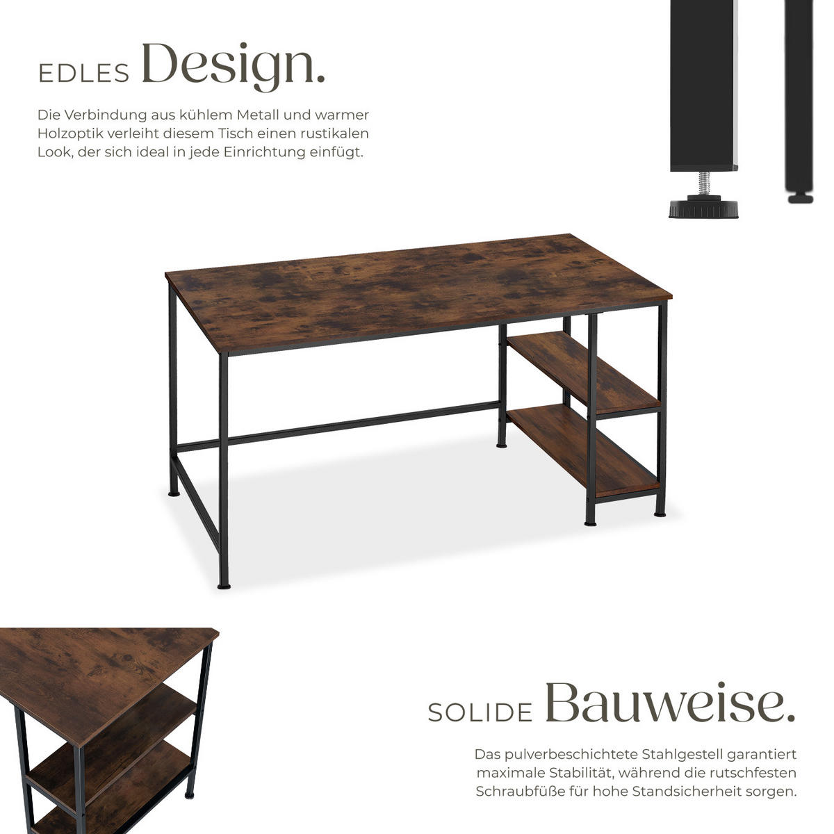COMPUTERTISCH Canton,120 x 60 x 75,5 cm,Industrial Holz dunkel, rustikal - Rostfarben, Holzwerkstoff (120/60/75.5cm) - tectake