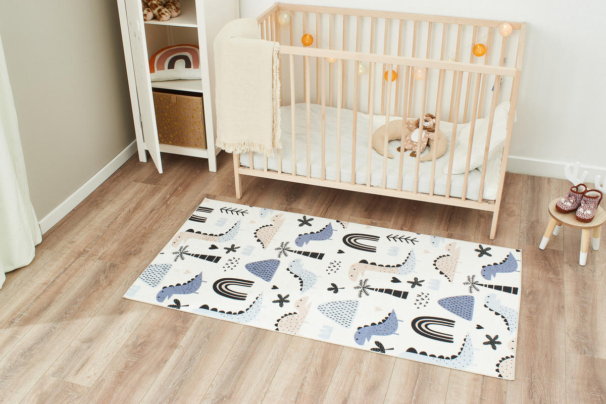 KINDERTEPPICH mit blauem Dinosaurier-Muster Happy 80x150 cm - Blau, Textil (80/150cm) - Nazar Rugs