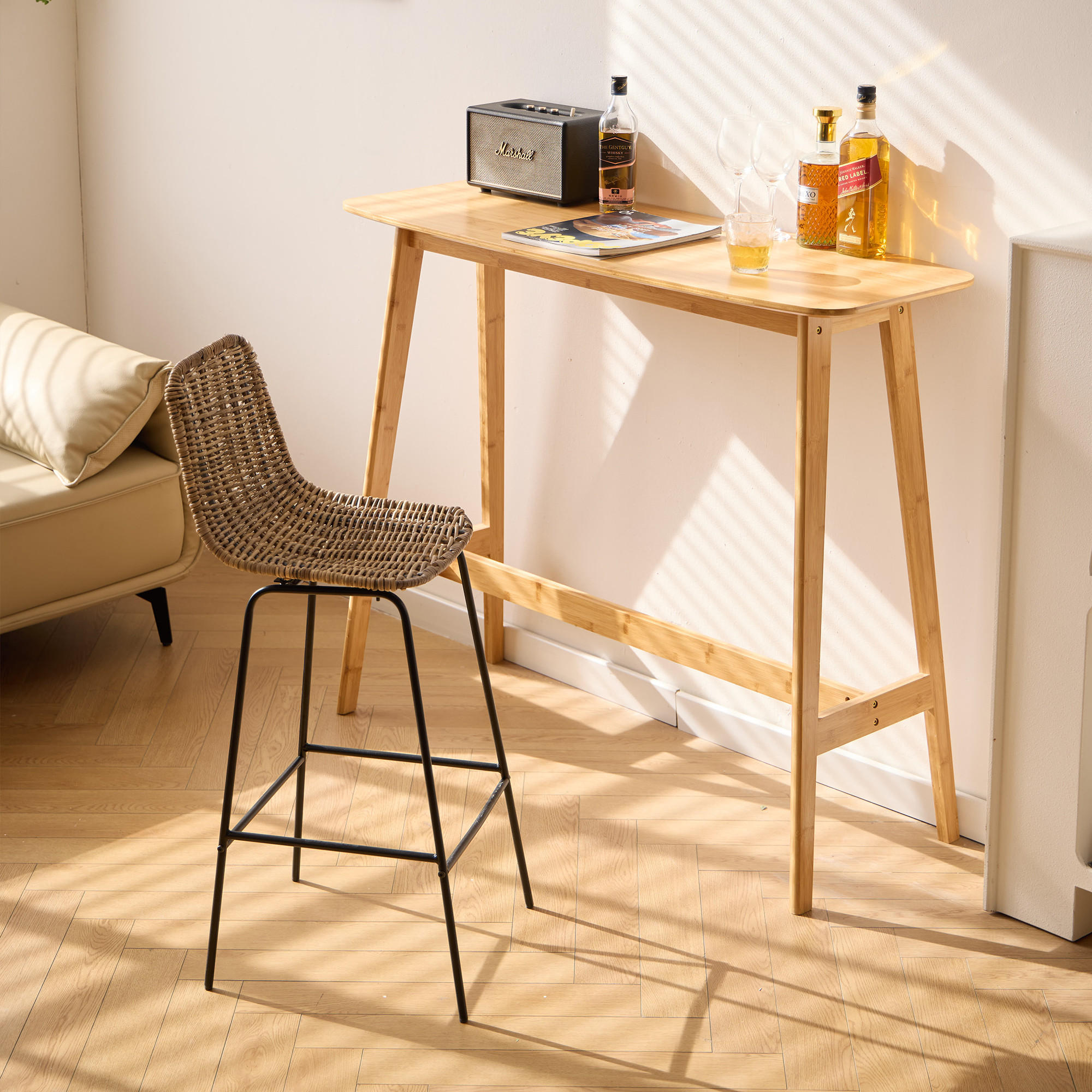 BARHOCKER 2er-Set Rattan Braun - Braun, Holz (39.5/91/41cm) - Nordlys