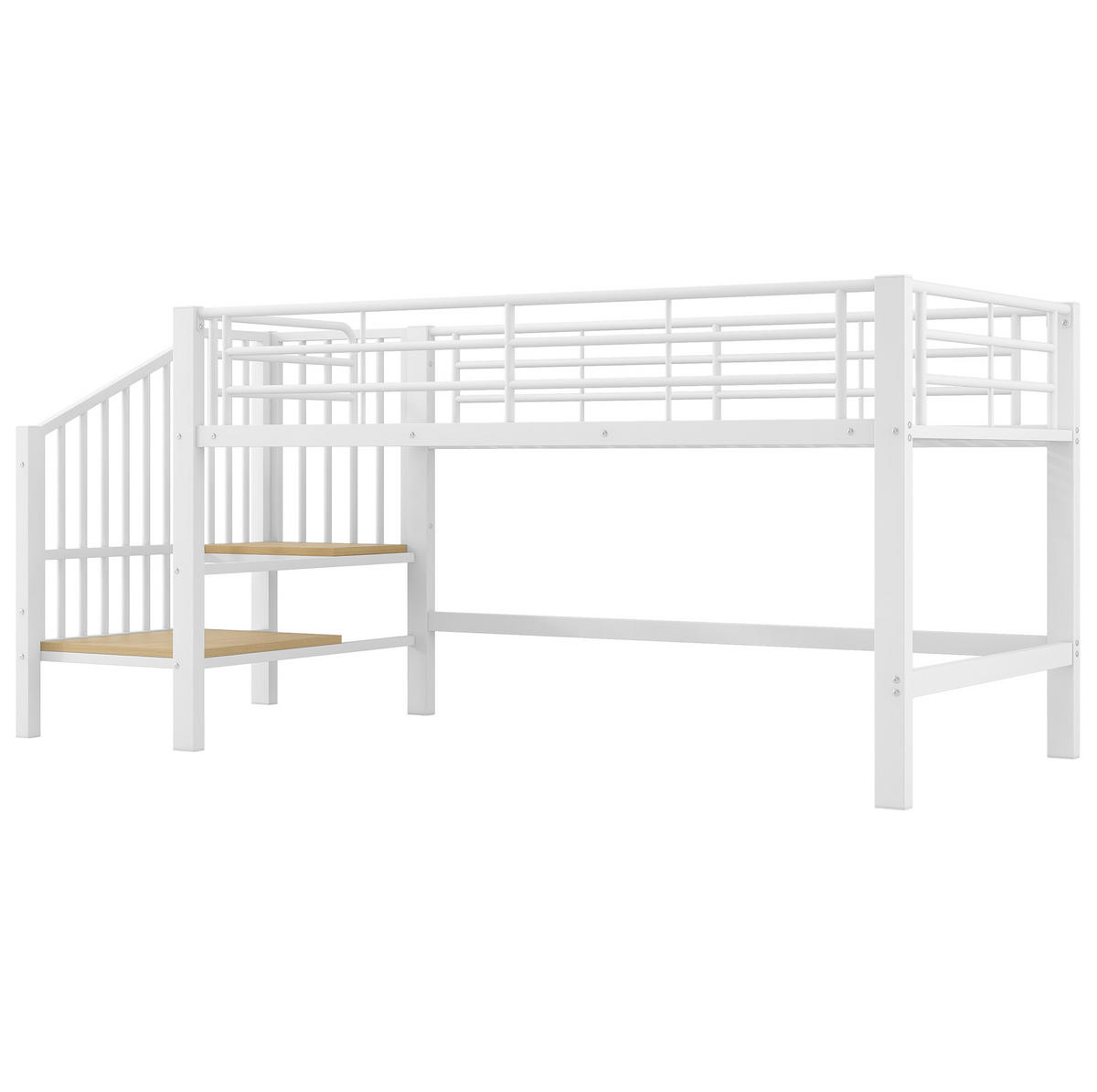 HALBHOHES Hochbett aus MDF und Metall 90x200 cm Weiß mit Stauraumtreppe - Weiß, Holzwerkstoff (90/200cm) - IVMEU