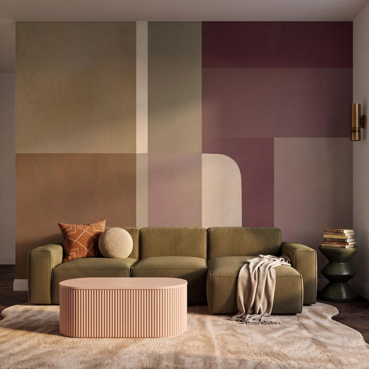 TAPETE - Unis - Abstrakt - Bordeaux - Linien - 350x300 cm - Multicolor, Papier (350/300cm) - OnlyWow
