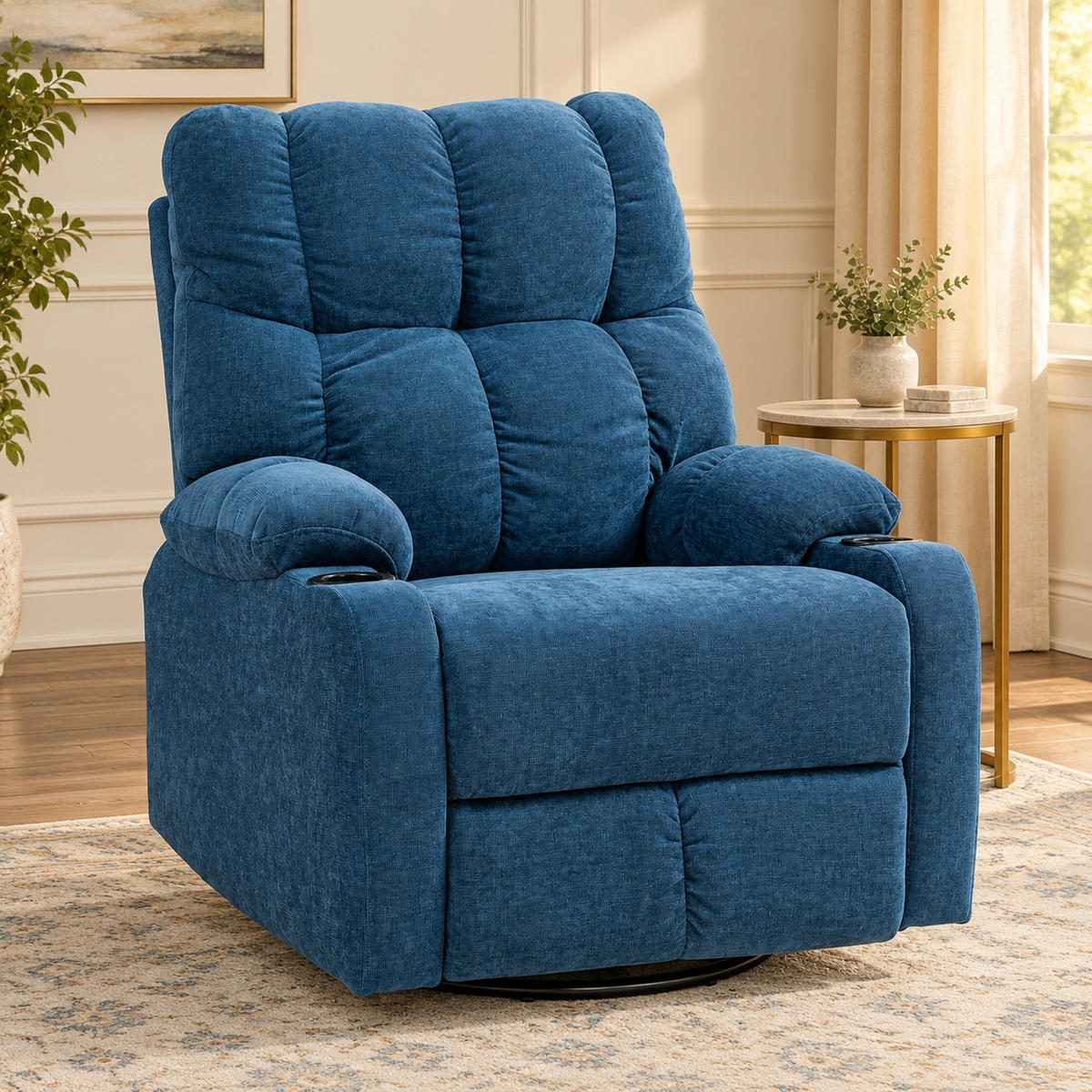 RELAXSESSEL in Blau 96x88x108 cm mit Liege-, Dreh- und Schaukelfunktion - Blau, Textil (88/108/96cm) - IVMEU