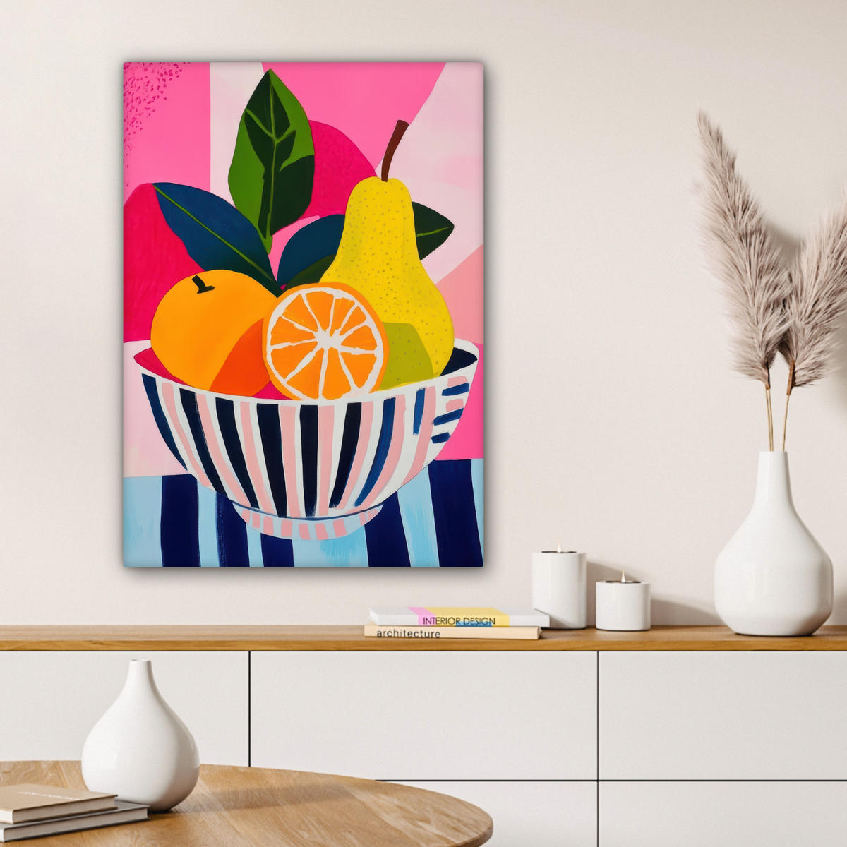 LEINWANDBILD Obst - Abstrakter Hintergrund - Rosa Wandbild Wohnzimmer 60x80 cm - Pink, Textil (60/80cm) - MuchoWow