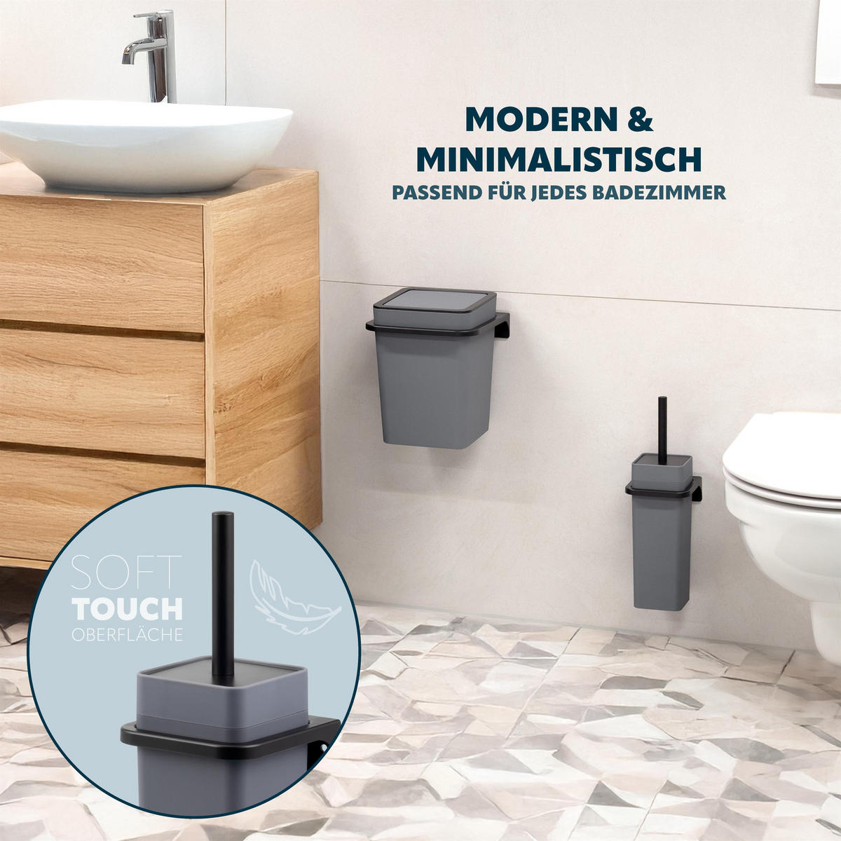 WC-GARNITUR SAVONA, grau, Kunststoff - Grau, Kunststoff (12/36.5/13cm) - bremermann