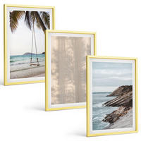 BILDER SET 3er Set - 40x60 cm Goldrahmen - Sommerlicher Sandstrand mit Meerblick - Goldfarben, Kunststoff (40/60cm) - TULUP