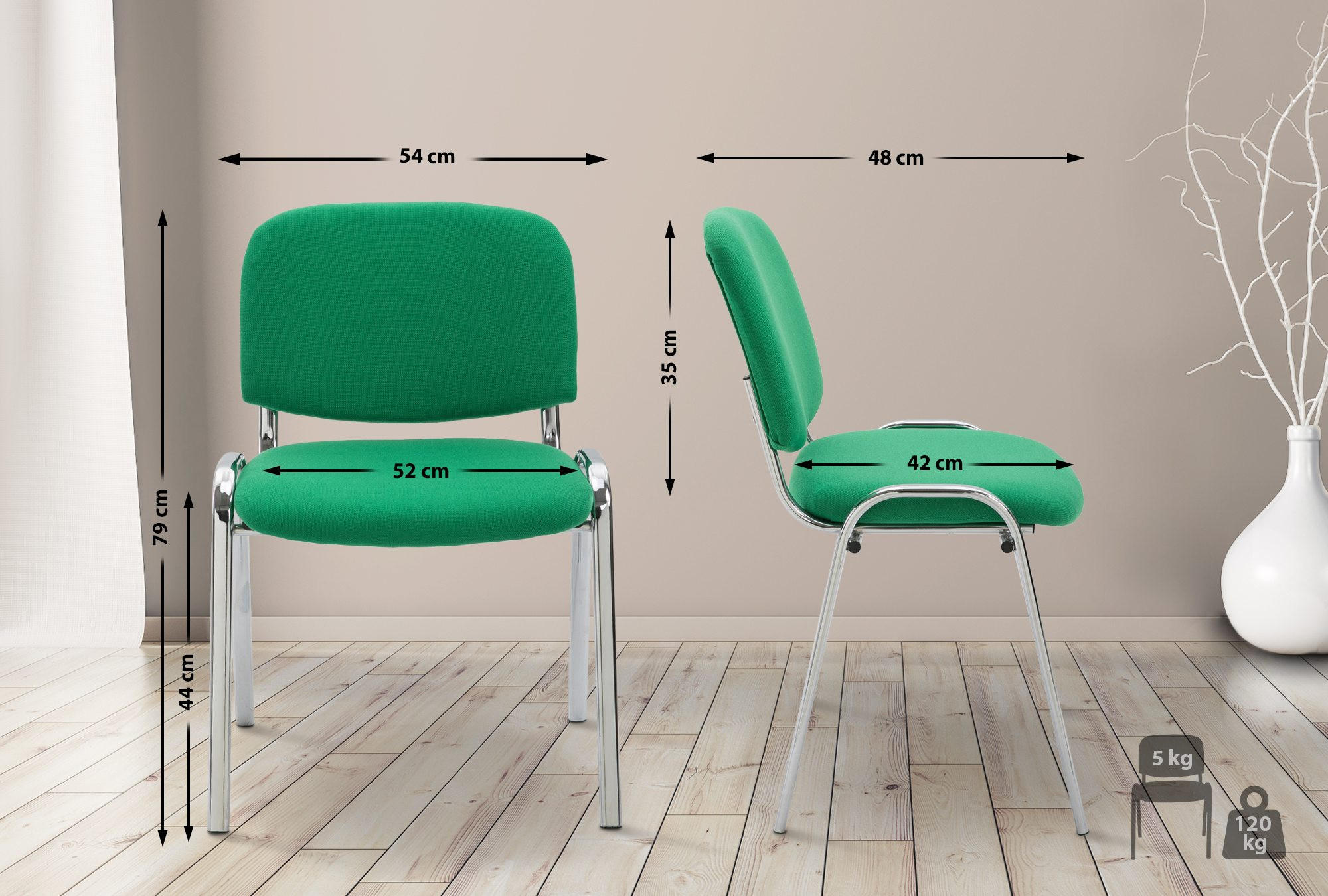 BESUCHERSTUHL Stoff grün - Chromfarben/Grün, Textil/Metall (54/79/48cm) - CLP