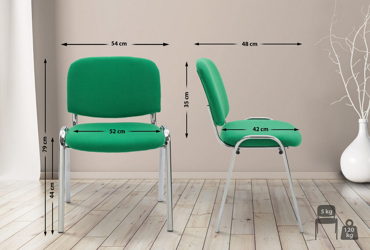 BESUCHERSTUHL Stoff grün - Chromfarben/Grün, Textil/Metall (54/79/48cm) - CLP