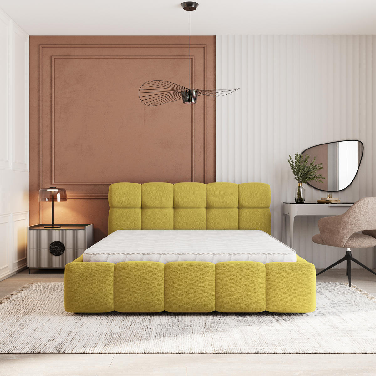 POLSTERBETT FARU SR 180x200 cm mit Bettkästen - Gelb - Gelb, Holz (180/200cm) - MASSENO