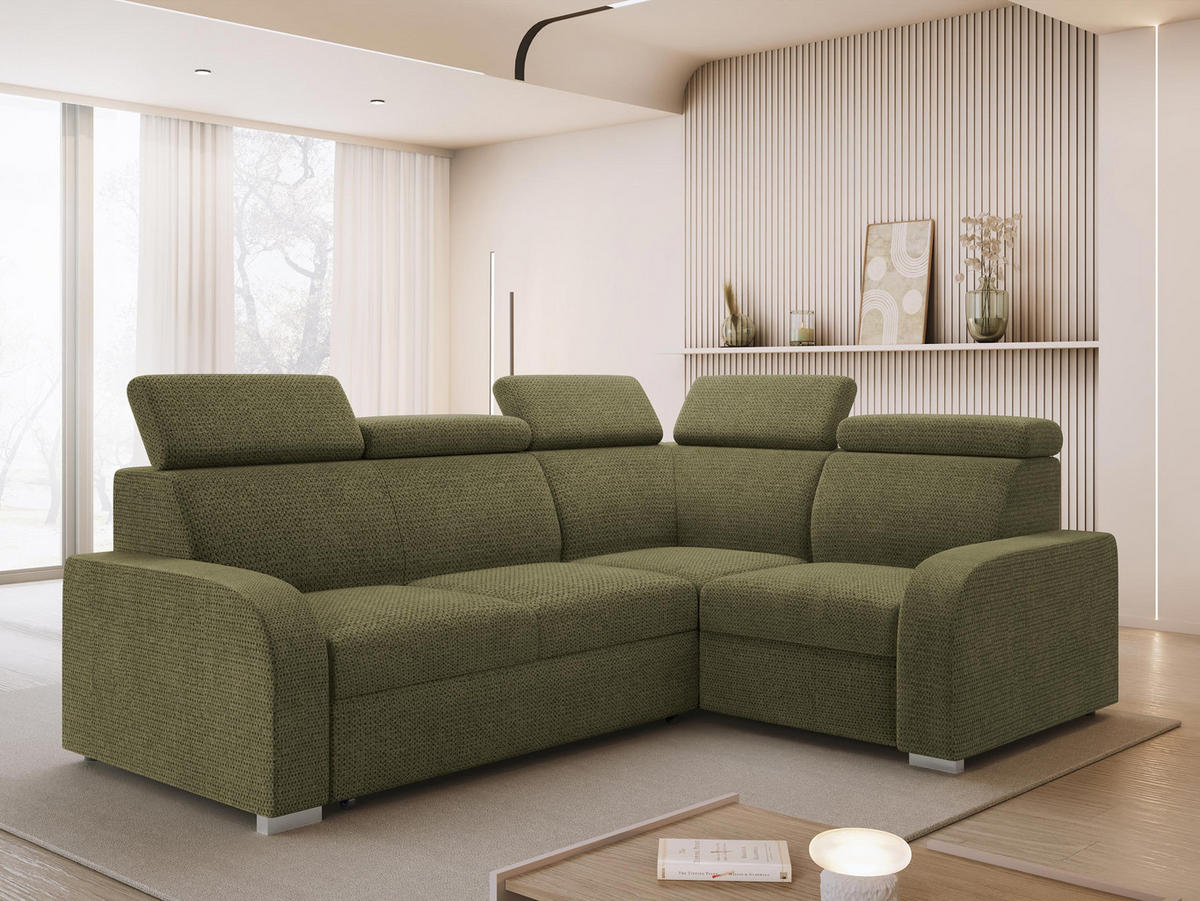 ECKSOFA Oslo 2rR1 80 - Silberfarben/Grün, Holz/Kunststoff (250/200cm) - MIRJAN24