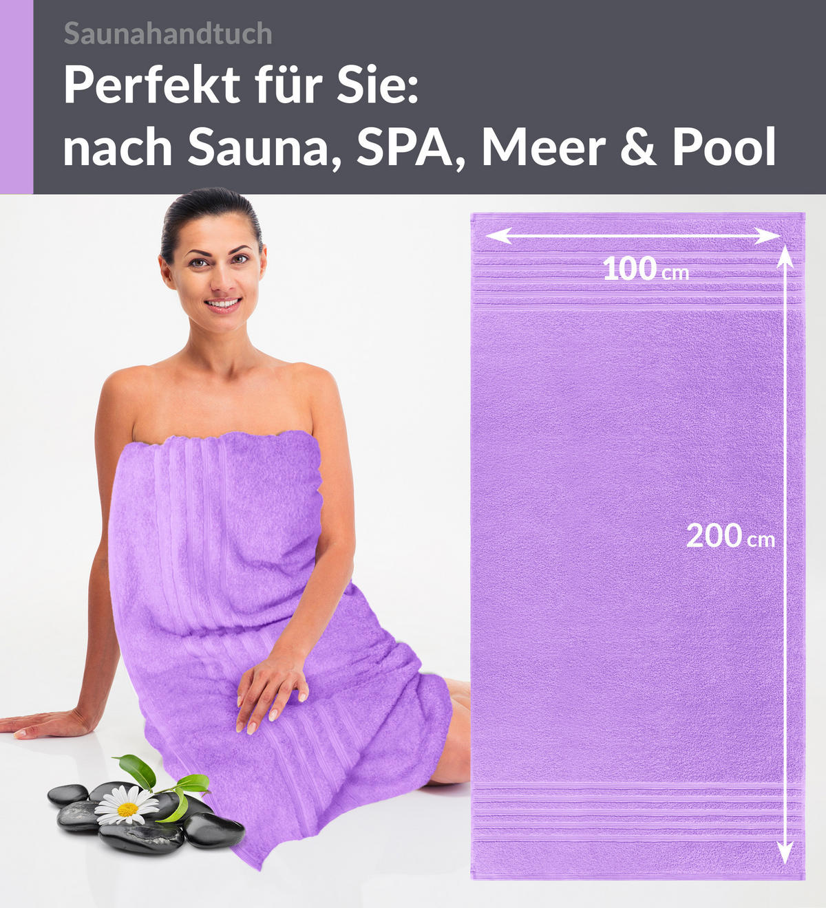 BADETUCH London Flieder Lila 100x200 cm - Flieder, Textil (100/200cm) - Lashuma