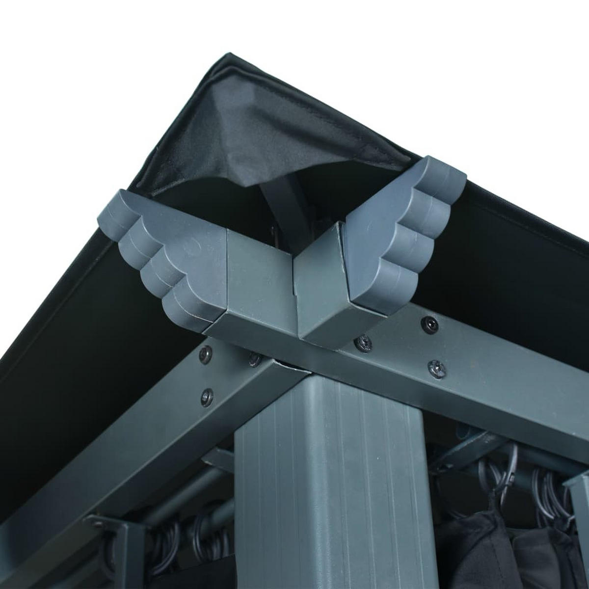 GARTENPAVILLON mit Vorhängen und LED-Lichterkette, 3/3/2,7 m, aus Aluminium, Anthrazit - Anthrazit, Textil (300/270/300cm) - vidaXL