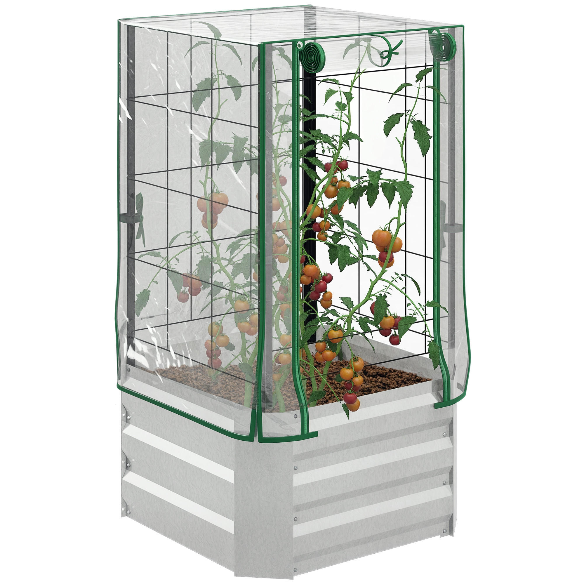 HOCHBEET DE-05344 3-in-1-Set mit Gewächshaus & Rankgitter Grün/Durchsicht - Silberfarben/Grün, Metall (53/90/53cm) - ComfortXL