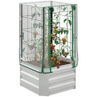 HOCHBEET DE-05344 3-in-1-Set mit Gewächshaus & Rankgitter Grün/Durchsicht - Silberfarben/Grün, Metall (53/90/53cm) - ComfortXL