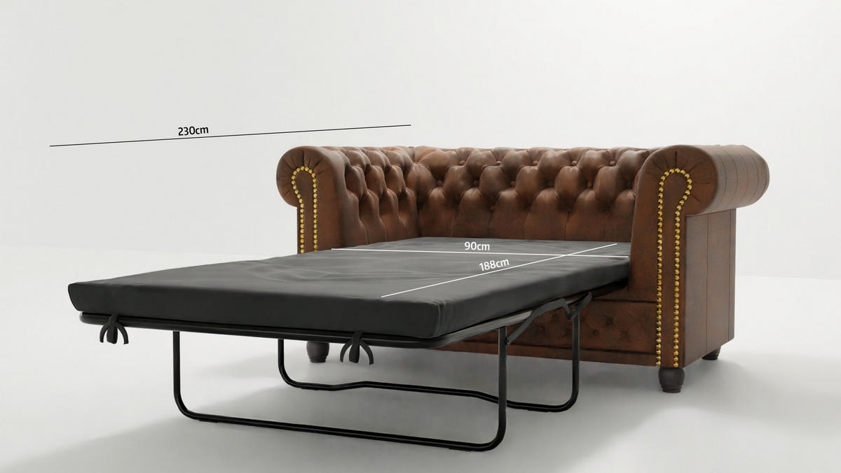 SITZGARNITUR mit Schlaffunktion 3+2+1 Chesterfield Flux Braun Microfaser Vintageoptik - Braun, Holz/Textil (203/72/86cm) - S-Style Möbel