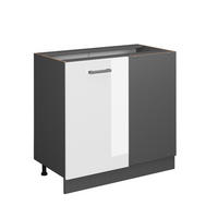 ECKUNTERSCHRANK R-Line Weiß Hochglanz 86 cm ohne AP - Weiß Hochglanz/Anthrazit, Holzwerkstoff (86/81.6/46cm) - Vicco